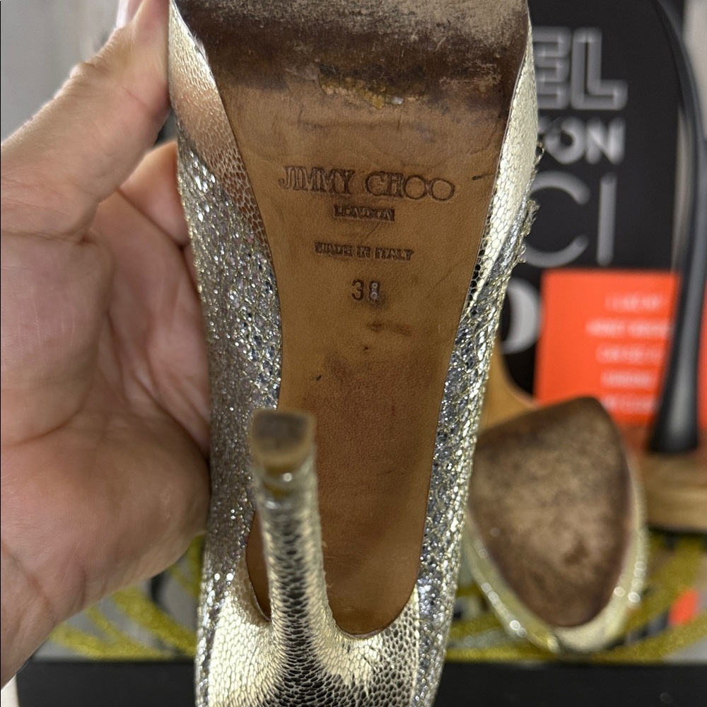 Jimmy Choo Shimmering Silver and Gold Heels 38 = 7.5/8 - Picture 7 of 9